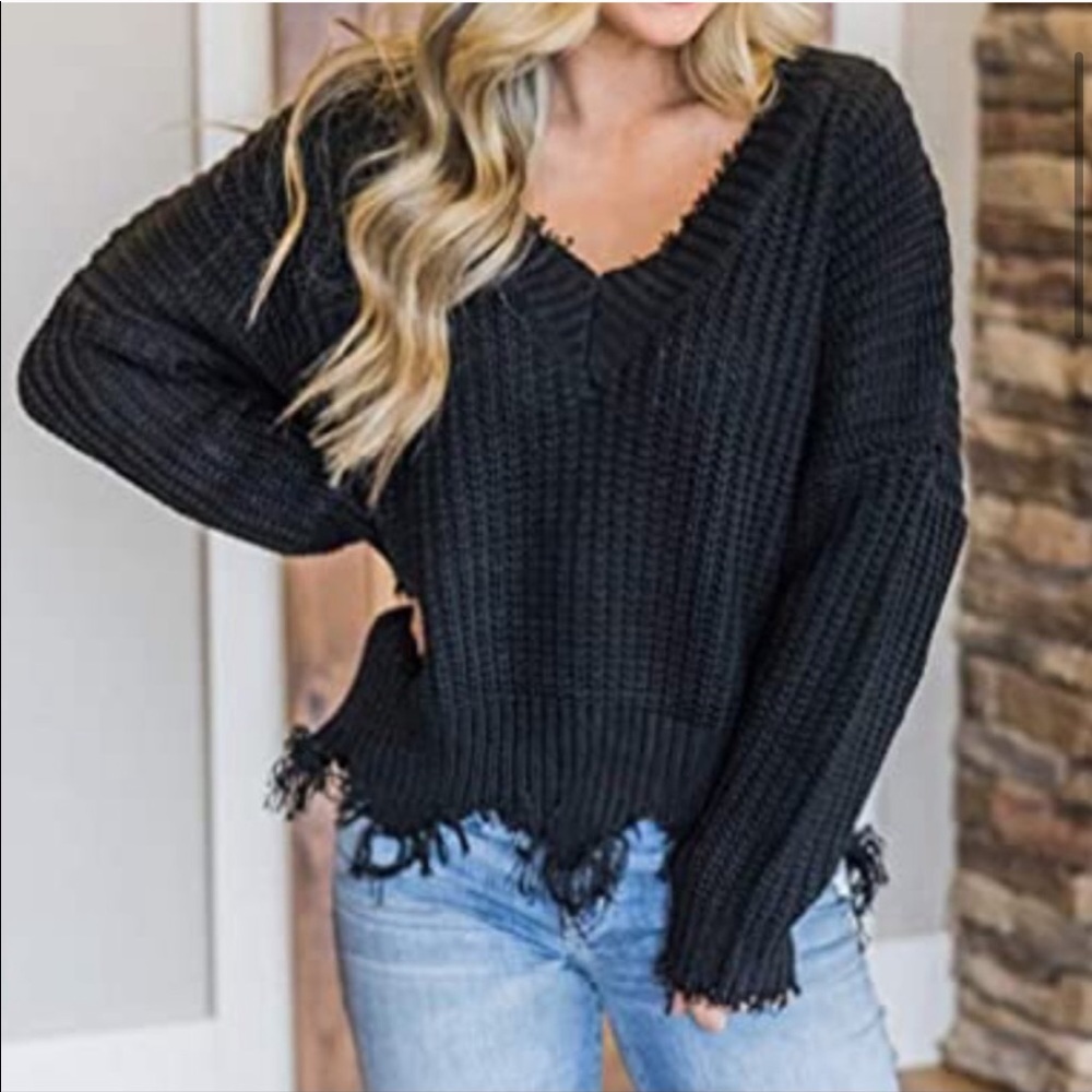 LAST ONE Boho Vintage Frayed Hem Oversized Sweater